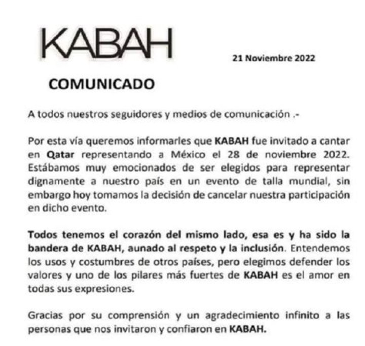 Kabah rechazó cantar en Qatar en apoyo a la comunidad LGBT